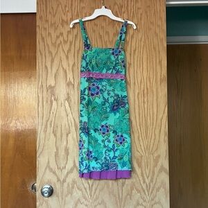 Xhilaration Teal Floral Midi Dress with Purple Trim